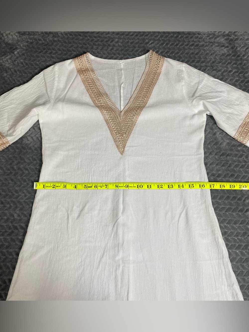White Boho Tunic Dress Size S | Lace Trim V Neck Summer Casual - Picture 9 of 11